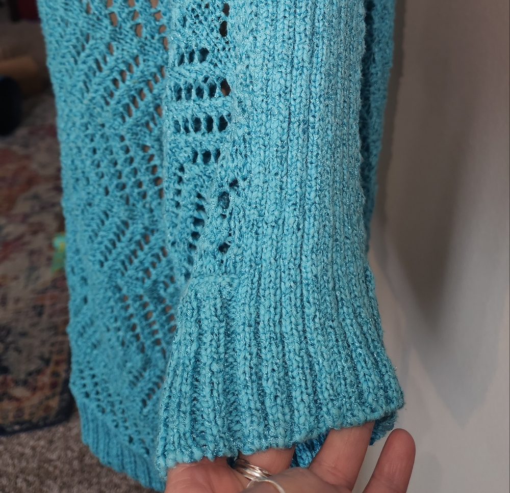 Chico Brand Turquoise Knit Sweater for Women SIZE 2 - Picture 5 of 13